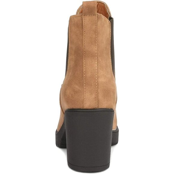 DREAM PAIRS Women's High Chunky Heel Camel Faux Leather Ankle Boots - Picture 4 of 8